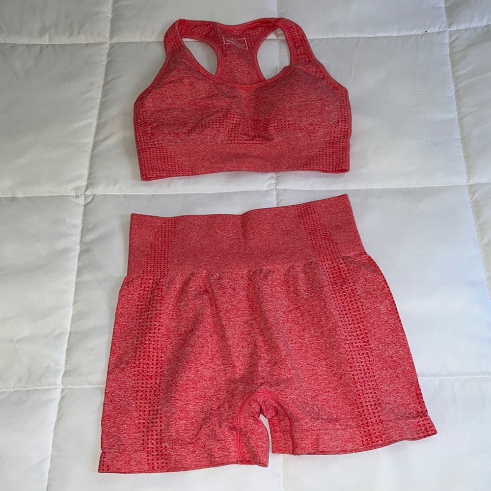 red colored workout set - gymshark dupe